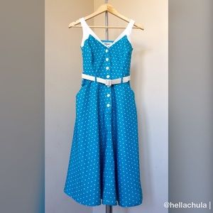Turquoise and White Polka Dot Retro 50s Dress